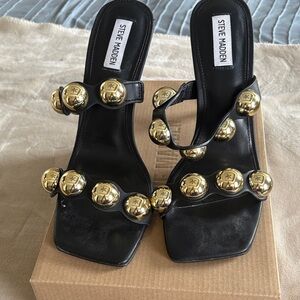 Steve Madden Black Heels with Gold Accents